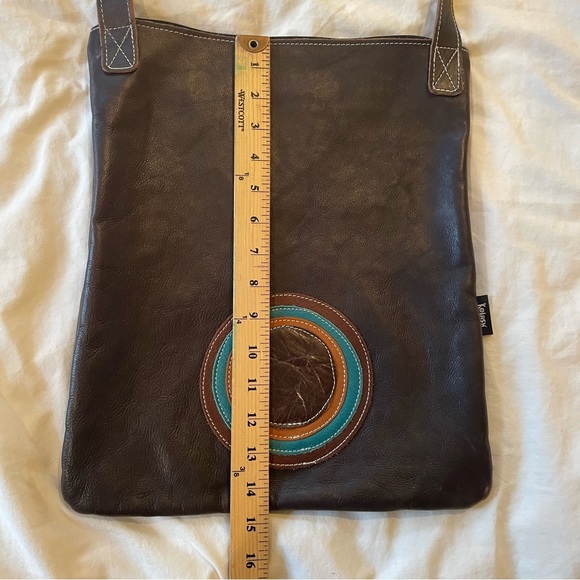 100% Leather Kolash shoulder bag. Black with brown, orange and turquoise detail - Picture 5 of 11